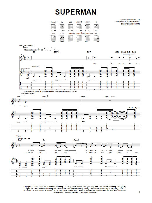 Joe Brooks Superman sheet music notes and chords arranged for Guitar Tab