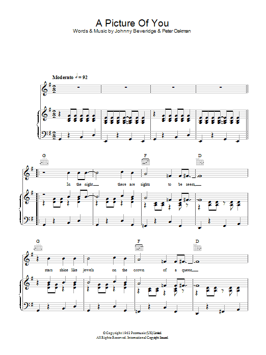 Joe Brown A Picture Of You sheet music notes and chords arranged for Piano, Vocal & Guitar Chords