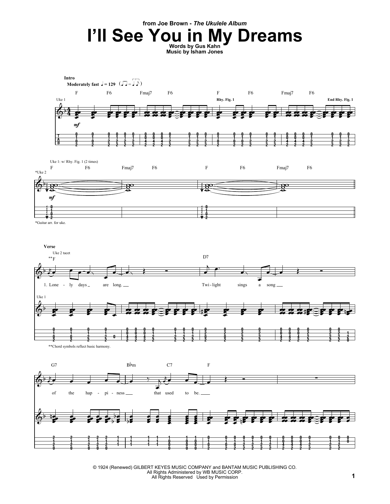 Joe Brown I'll See You In My Dreams sheet music notes and chords arranged for Ukulele Tab