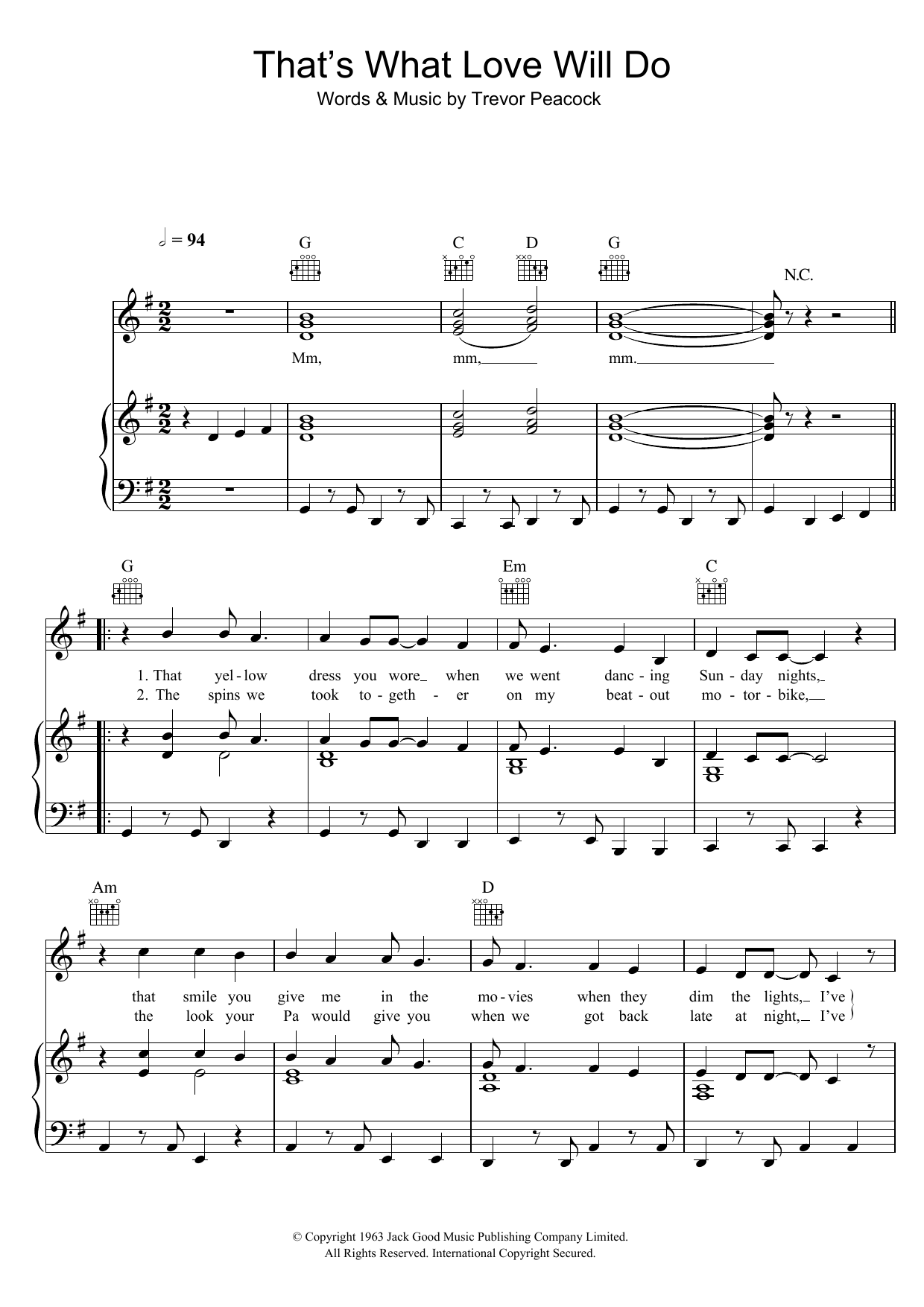 Joe Brown That's What Love Will Do sheet music notes and chords arranged for Piano, Vocal & Guitar Chords