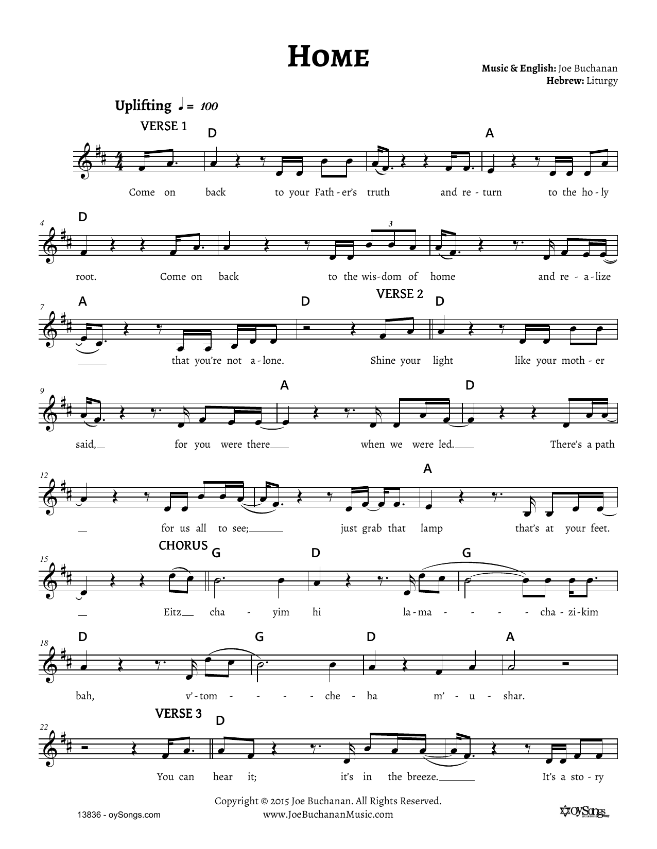 Joe Buchanan Home sheet music notes and chords arranged for Lead Sheet / Fake Book
