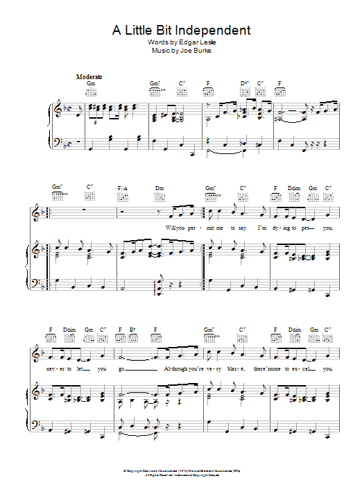 Joe Burke A Little Bit Independent sheet music notes and chords arranged for Piano, Vocal & Guitar Chords
