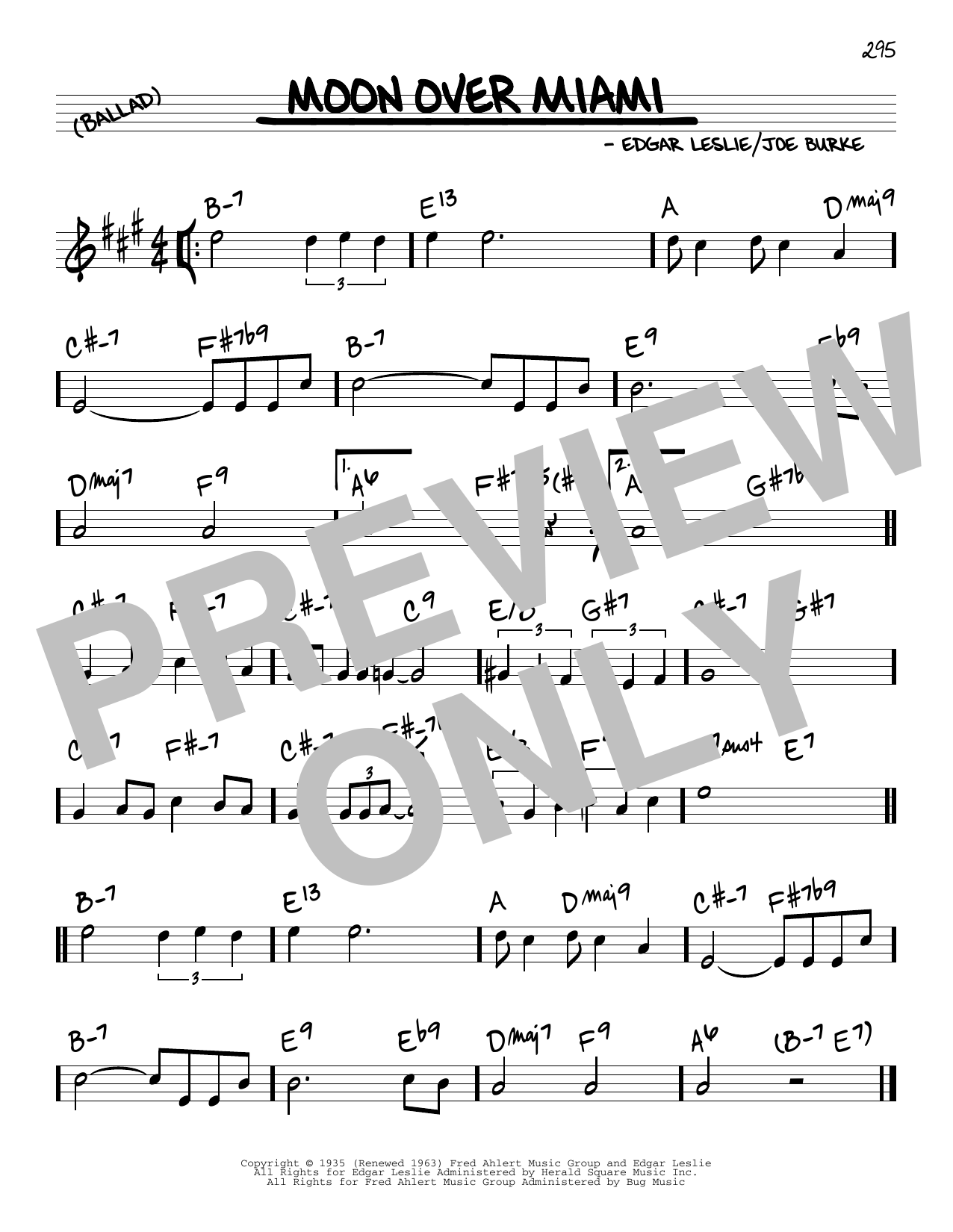 Joe Burke and Edgar Leslie Moon Over Miami sheet music notes and chords arranged for Real Book – Melody & Chords