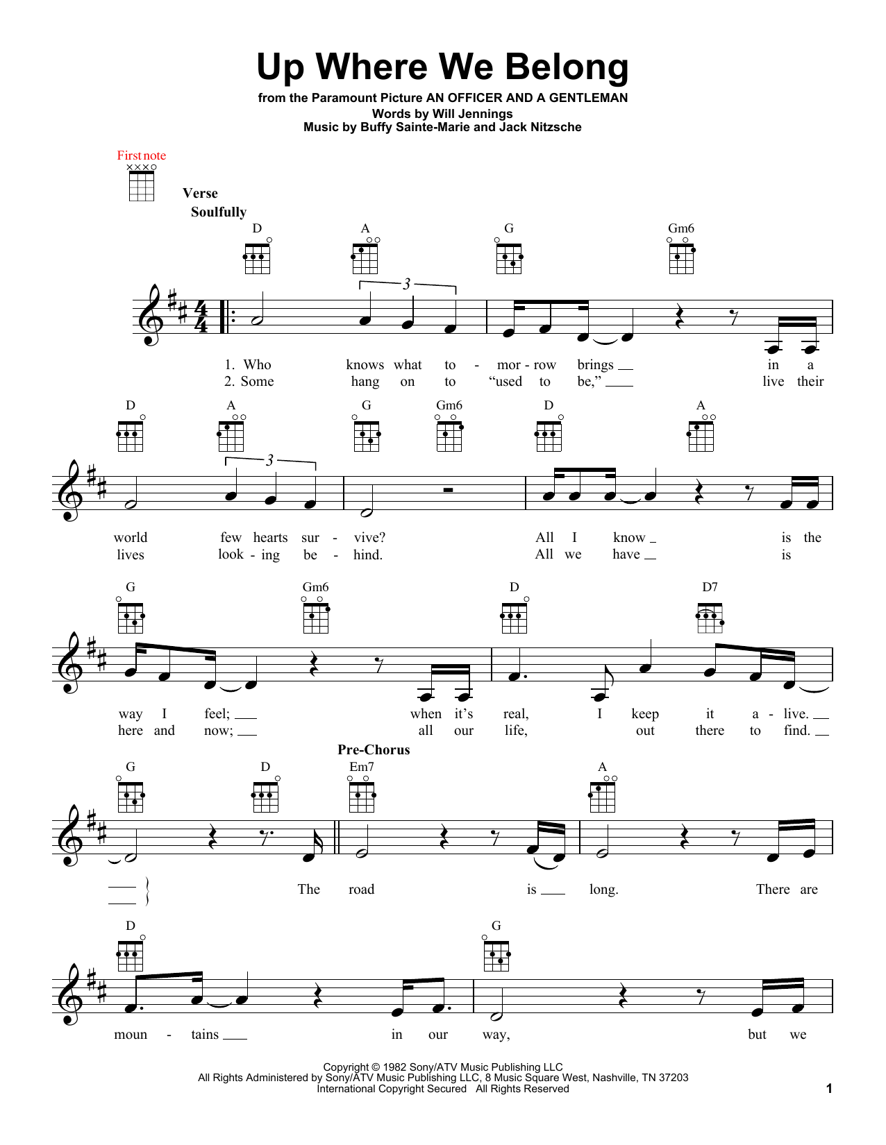 Joe Cocker & Jennifer Warnes Up Where We Belong sheet music notes and chords arranged for Cello Solo
