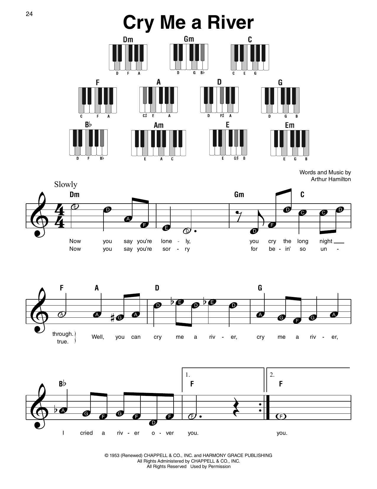 Joe Cocker Cry Me A River sheet music notes and chords arranged for Super Easy Piano