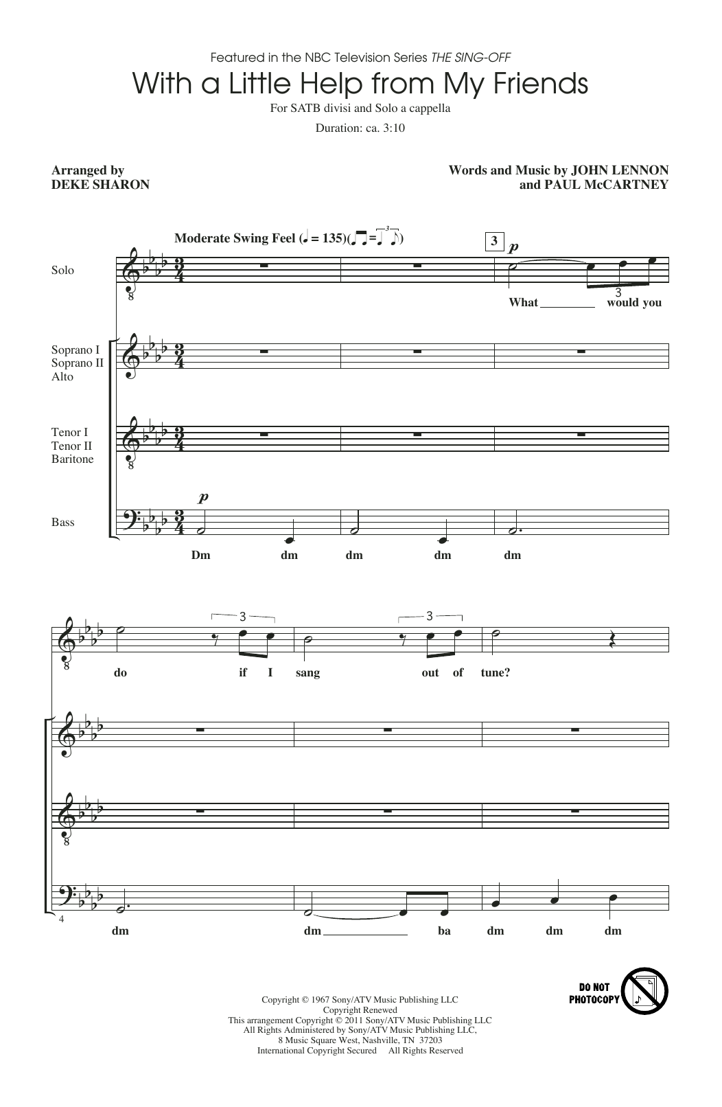 Joe Cocker With A Little Help From My Friends (from The Sing-Off) (arr. Deke Sharon) sheet music notes and chords arranged for SATB Choir