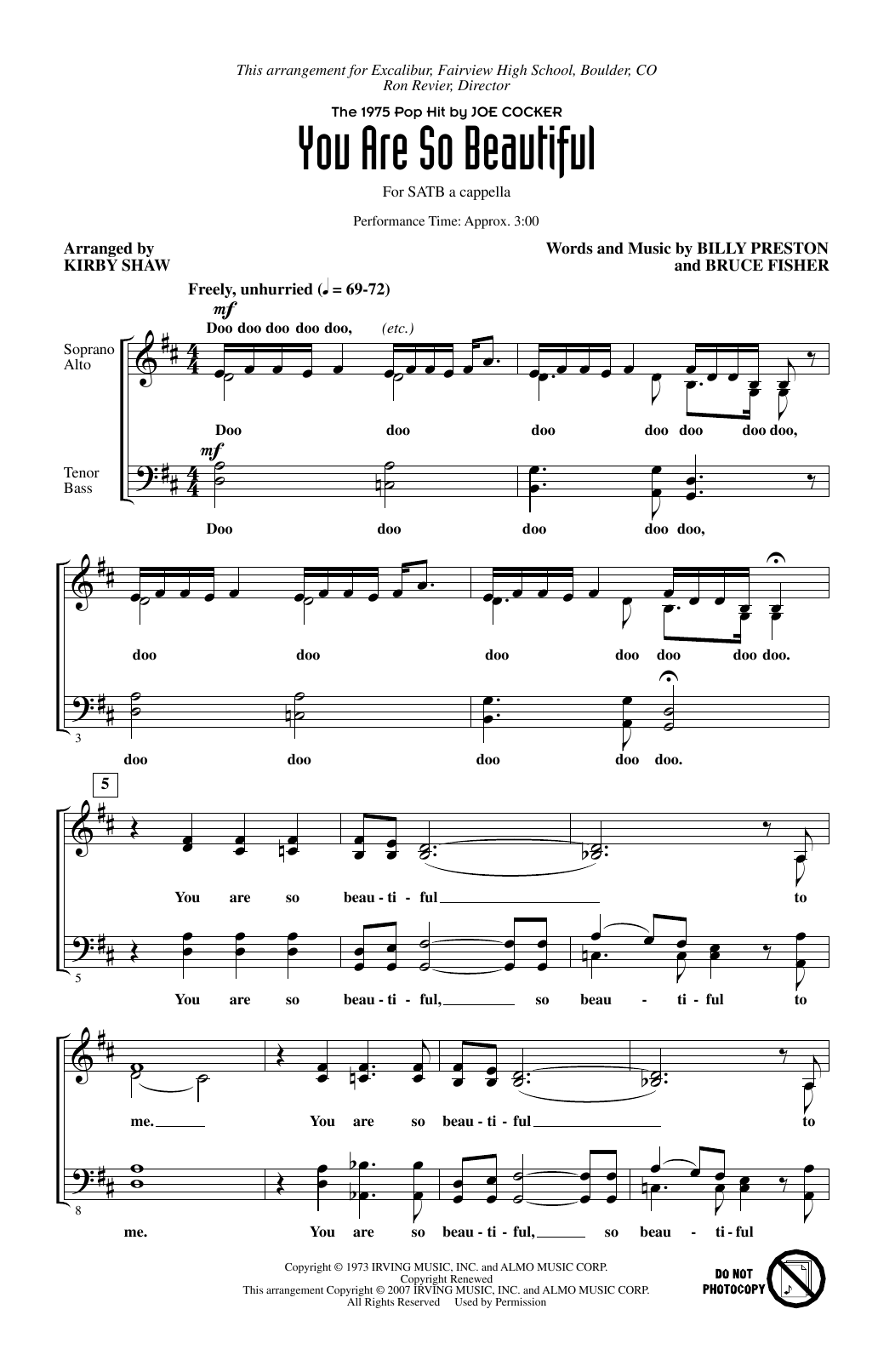 Joe Cocker You Are So Beautiful (arr. Kirby Shaw) sheet music notes and chords arranged for SATB Choir