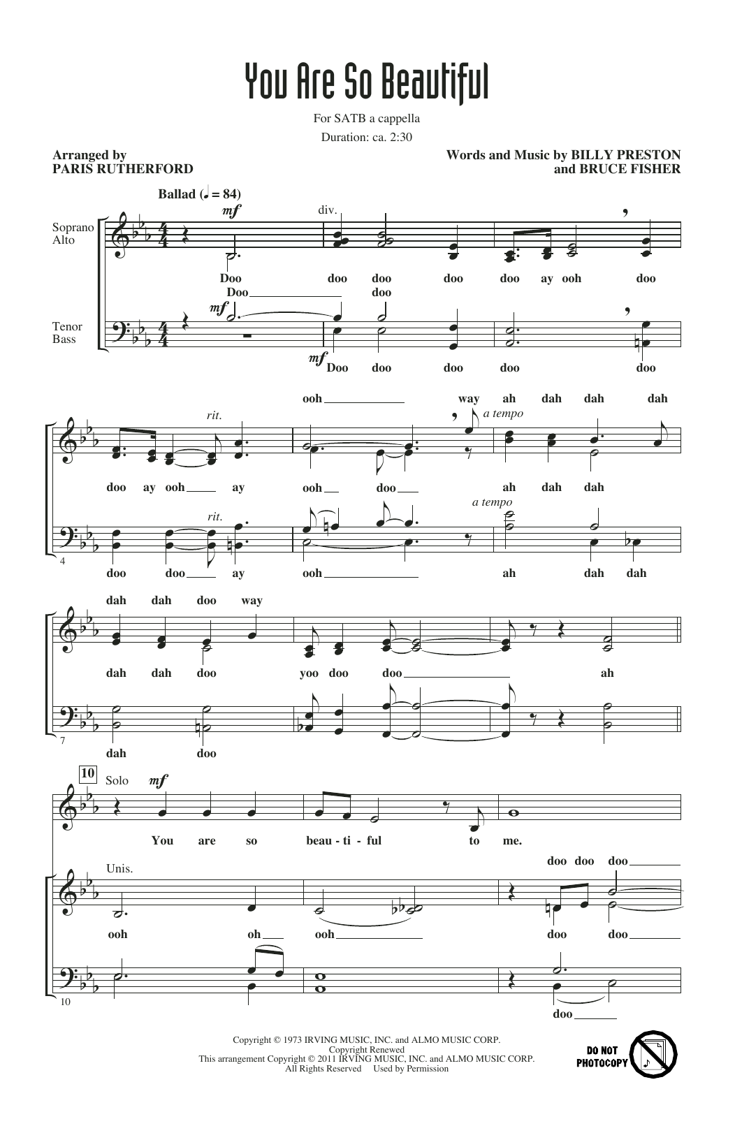 Joe Cocker You Are So Beautiful (arr. Paris Rutherford) sheet music notes and chords arranged for SATB Choir