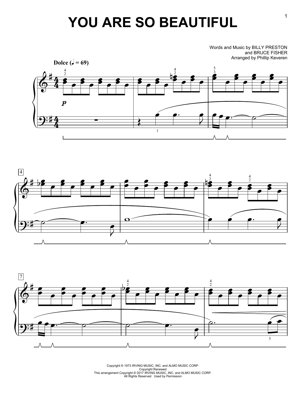 Joe Cocker You Are So Beautiful [Classical version] (arr. Phillip Keveren) sheet music notes and chords arranged for Easy Piano