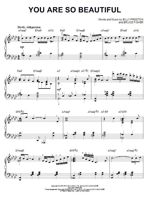 Joe Cocker You Are So Beautiful [Jazz version] (arr. Brent Edstrom) sheet music notes and chords arranged for Piano Solo