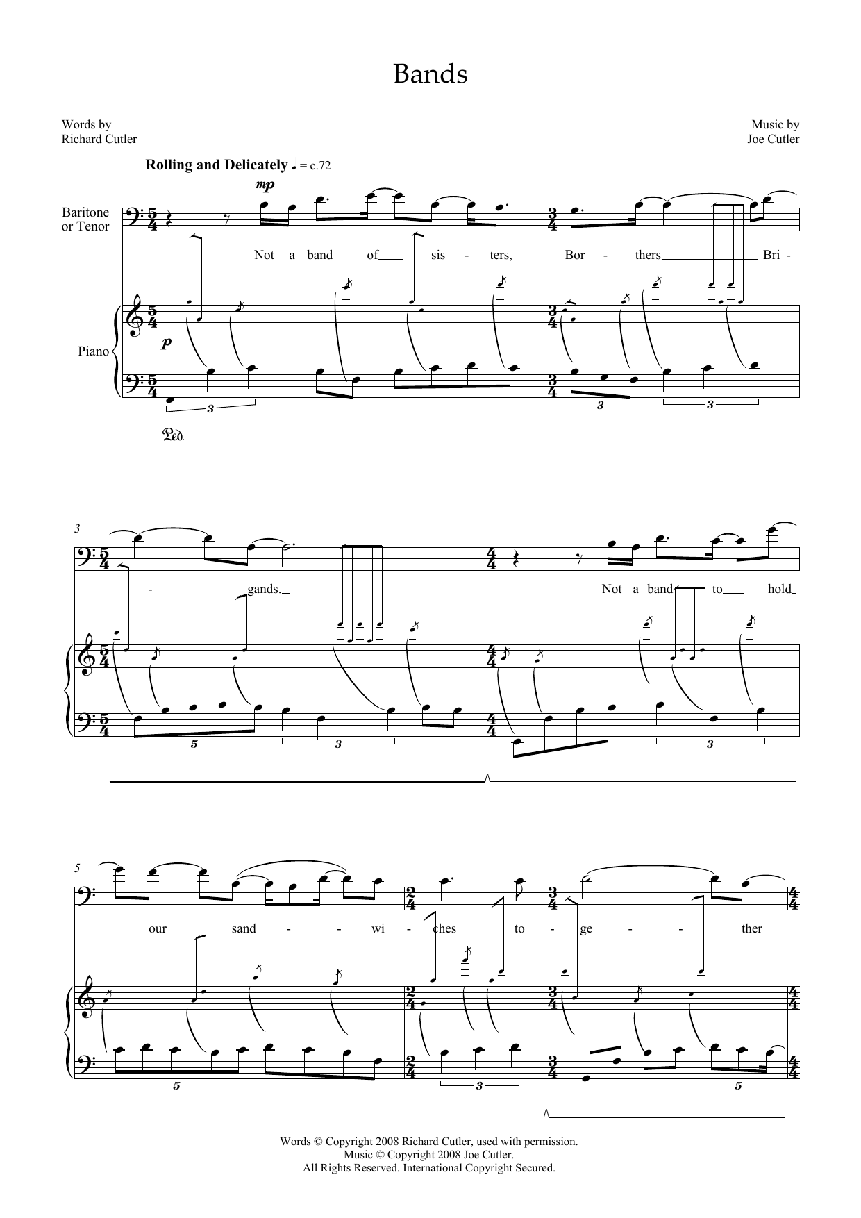 Joe Cutler Bands (for tenor and piano) sheet music notes and chords arranged for Piano & Vocal