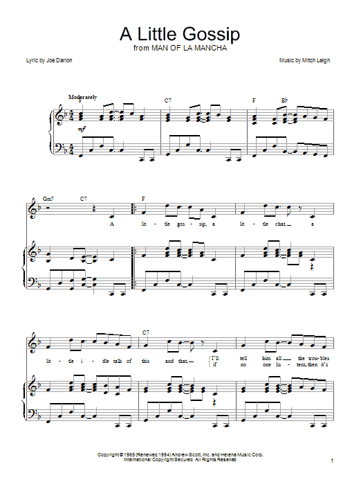 Joe Darion A Little Gossip sheet music notes and chords arranged for Piano, Vocal & Guitar Chords (Right-Hand Melody)