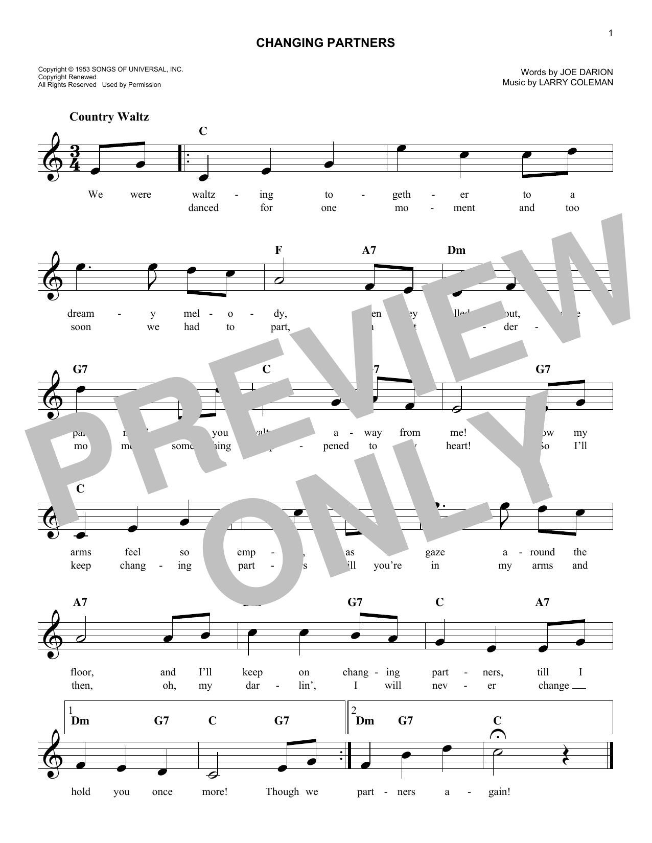 Joe Darion Changing Partners sheet music notes and chords arranged for Lead Sheet / Fake Book