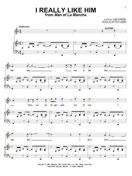 Joe Darion I Really Like Him sheet music notes and chords arranged for Piano & Vocal