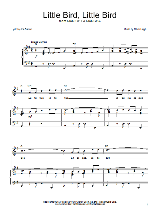Joe Darion Little Bird, Little Bird sheet music notes and chords arranged for Piano, Vocal & Guitar Chords (Right-Hand Melody)