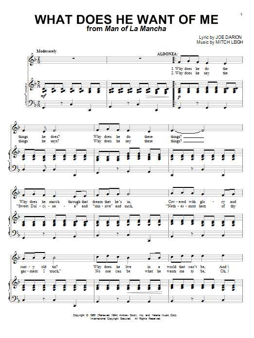 Joe Darion What Does He Want Of Me sheet music notes and chords arranged for Piano & Vocal