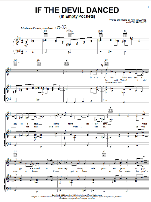 Joe Diffie If The Devil Danced (In Empty Pockets) sheet music notes and chords arranged for Piano, Vocal & Guitar Chords (Right-Hand Melody)