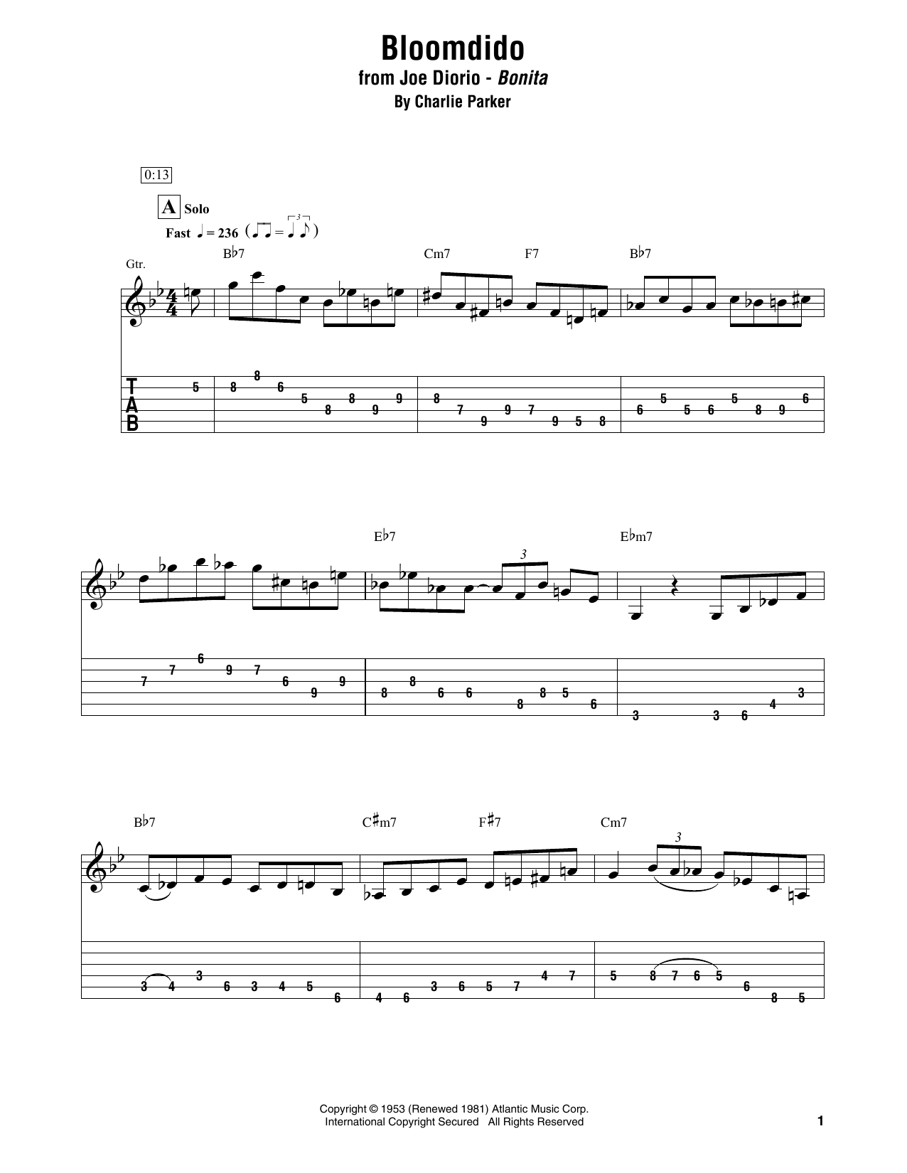Joe Diorio Bloomdido sheet music notes and chords arranged for Electric Guitar Transcription