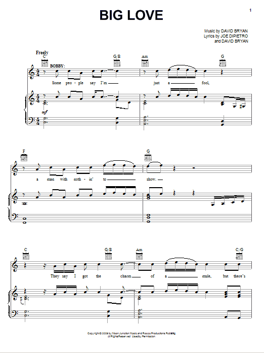 Joe DiPietro Big Love sheet music notes and chords arranged for Piano, Vocal & Guitar Chords (Right-Hand Melody)
