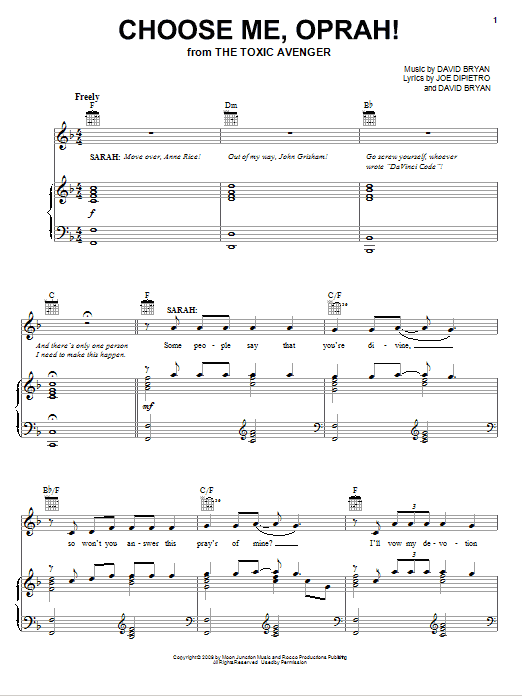Joe DiPietro Choose Me, Oprah! sheet music notes and chords arranged for Piano, Vocal & Guitar Chords (Right-Hand Melody)