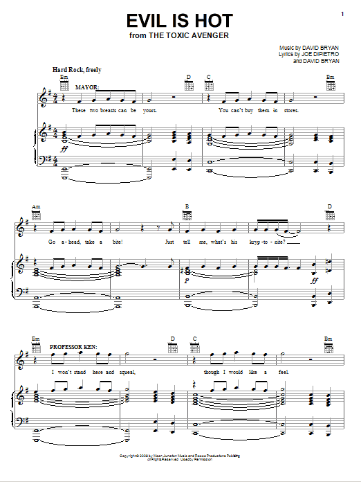 Joe DiPietro Evil Is Hot sheet music notes and chords arranged for Piano, Vocal & Guitar Chords (Right-Hand Melody)