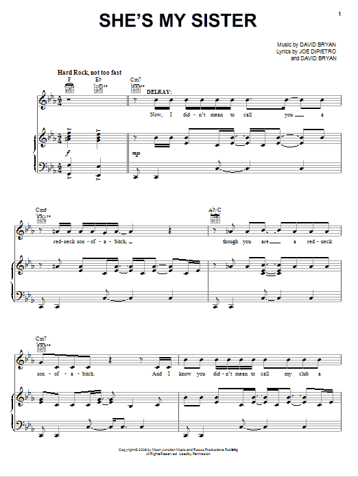 Joe DiPietro She's My Sister sheet music notes and chords arranged for Piano, Vocal & Guitar Chords (Right-Hand Melody)