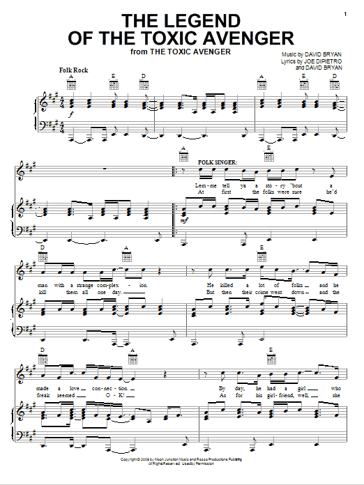 Joe DiPietro The Legend Of The Toxic Avenger sheet music notes and chords arranged for Piano, Vocal & Guitar Chords (Right-Hand Melody)