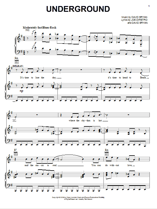 Joe DiPietro Underground sheet music notes and chords arranged for Piano, Vocal & Guitar Chords (Right-Hand Melody)