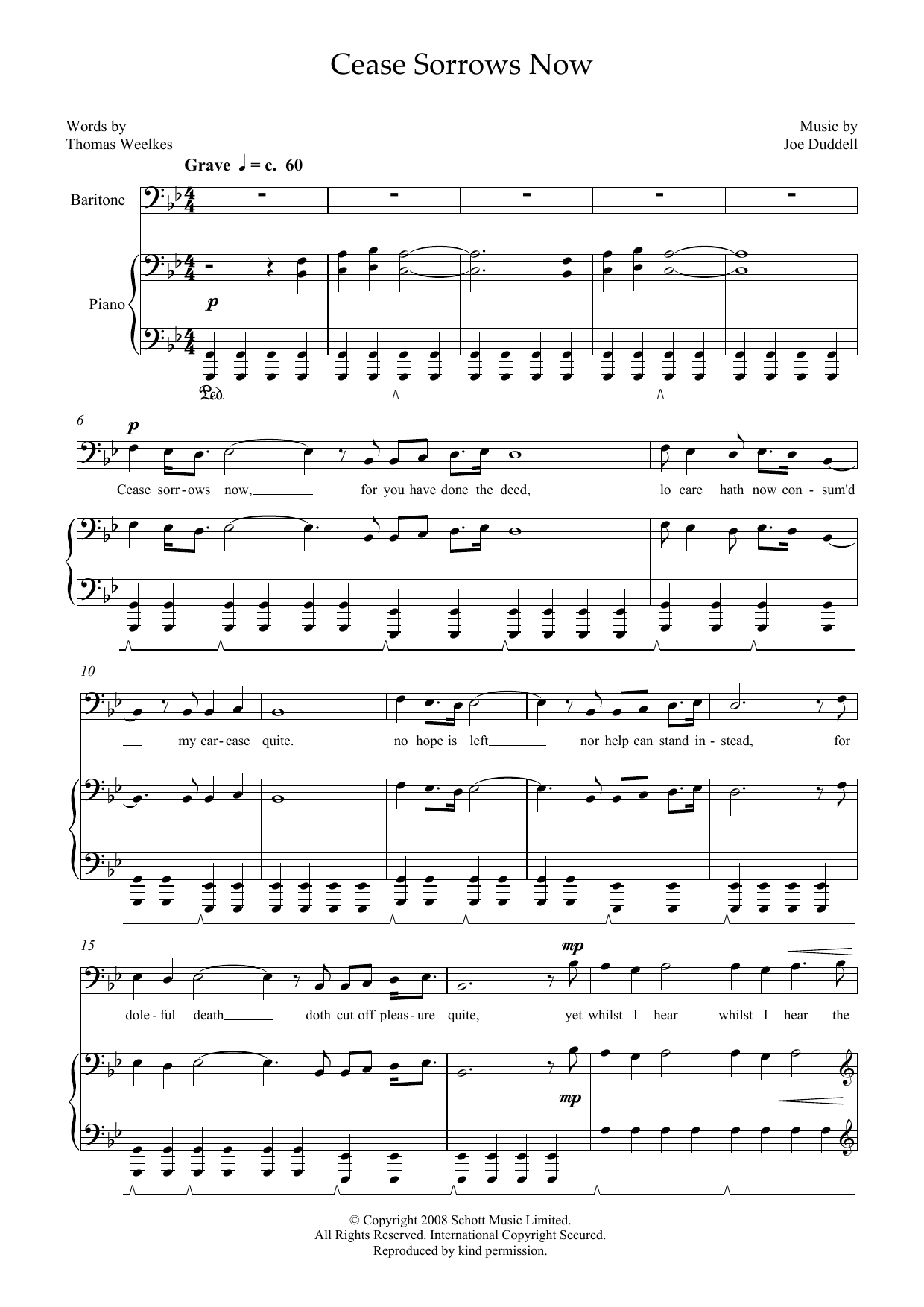 Joe Duddell Cease Sorrows Now (for baritone and piano) sheet music notes and chords arranged for Piano & Vocal