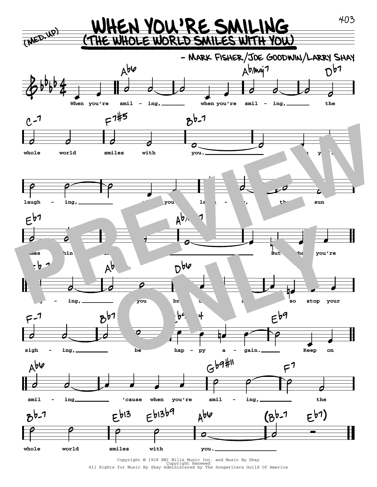 Joe Goodwin When You're Smiling (The Whole World Smiles With You) (High Voice) sheet music notes and chords arranged for Real Book – Melody, Lyrics & Chords