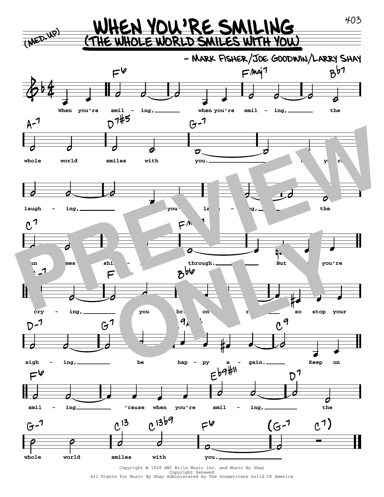 Joe Goodwin When You're Smiling (The Whole World Smiles With You) (Low Voice) sheet music notes and chords arranged for Real Book – Melody, Lyrics & Chords