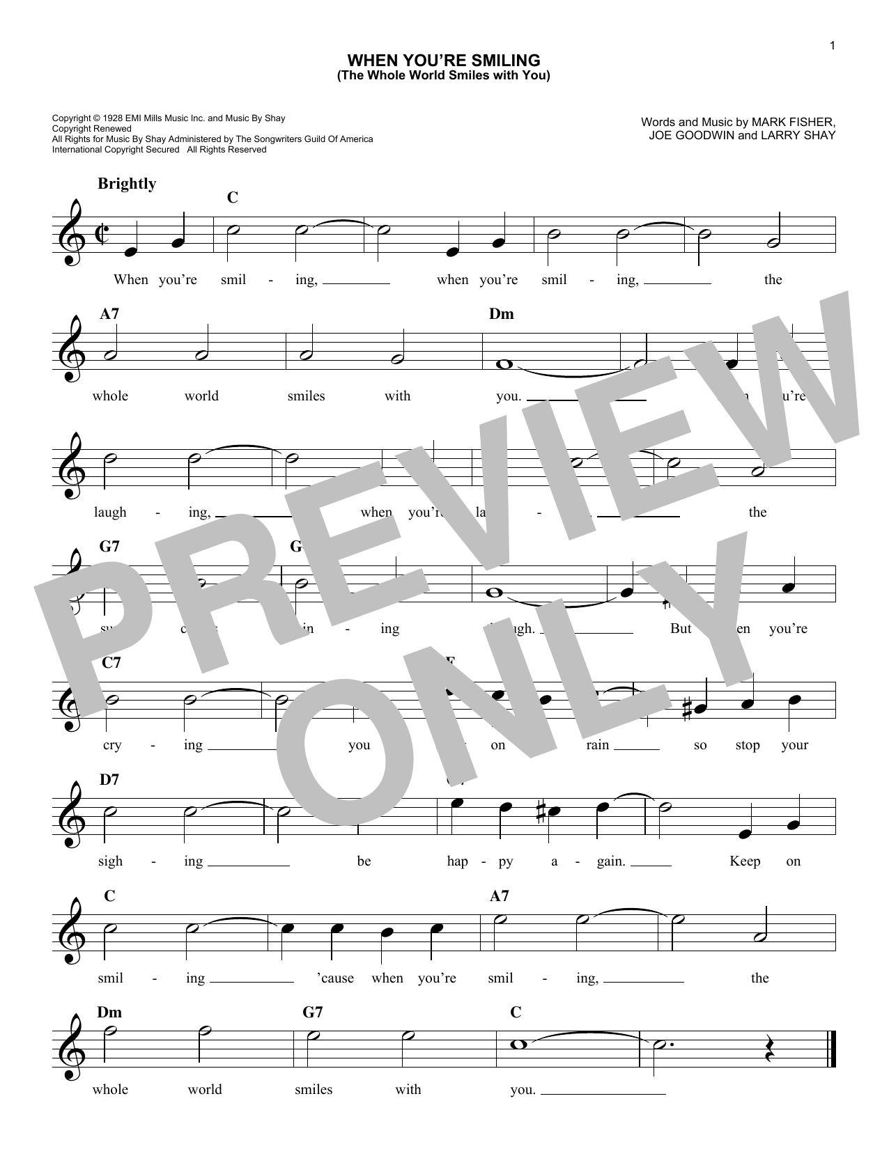 Joe Goodwin When You're Smiling (The Whole World Smiles With You) sheet music notes and chords arranged for Easy Lead Sheet / Fake Book