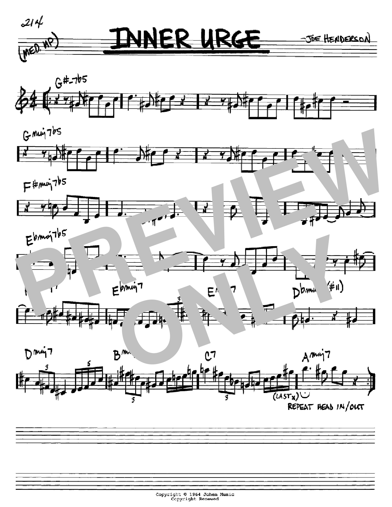 Joe Henderson Inner Urge sheet music notes and chords arranged for Tenor Sax Transcription