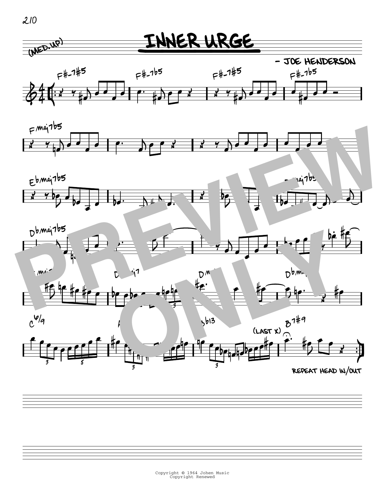Joe Henderson Inner Urge [Reharmonized version] (arr. Jack Grassel) sheet music notes and chords arranged for Real Book – Melody & Chords