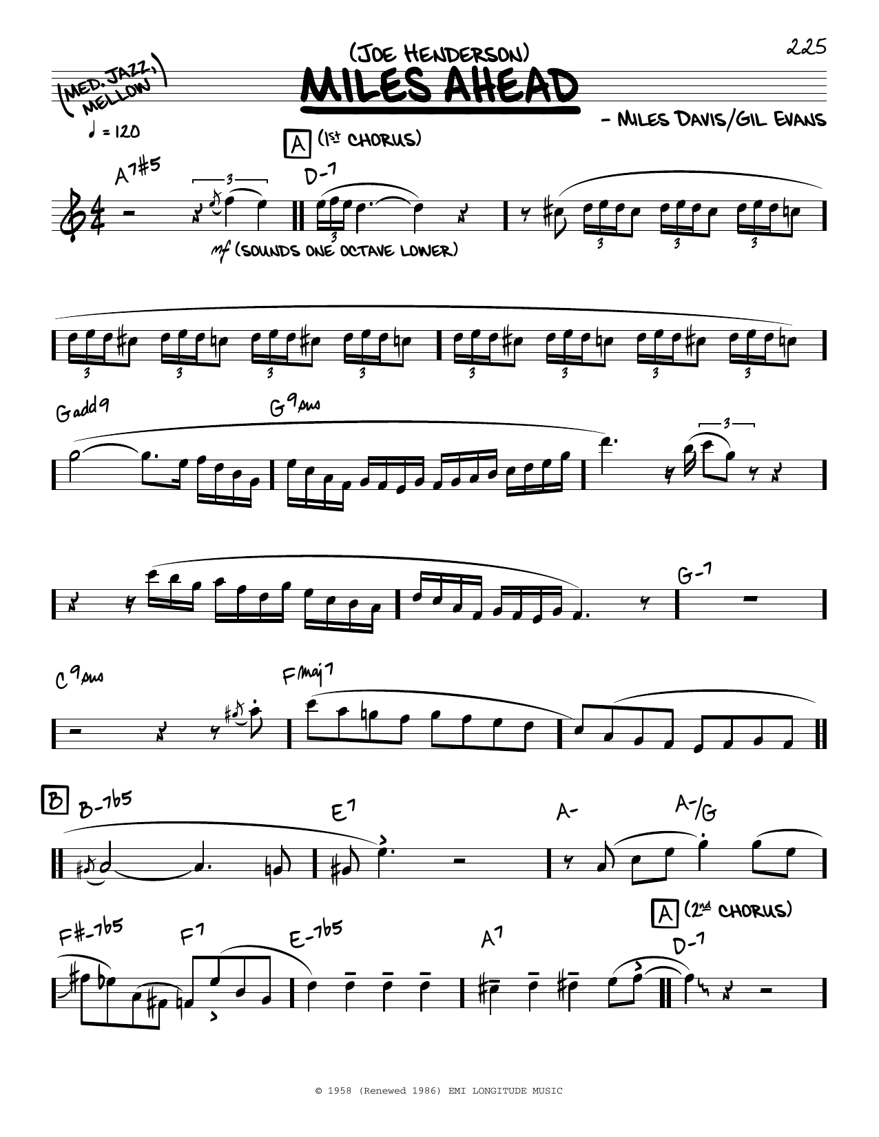 Joe Henderson Miles Ahead (solo only) sheet music notes and chords arranged for Real Book – Melody & Chords