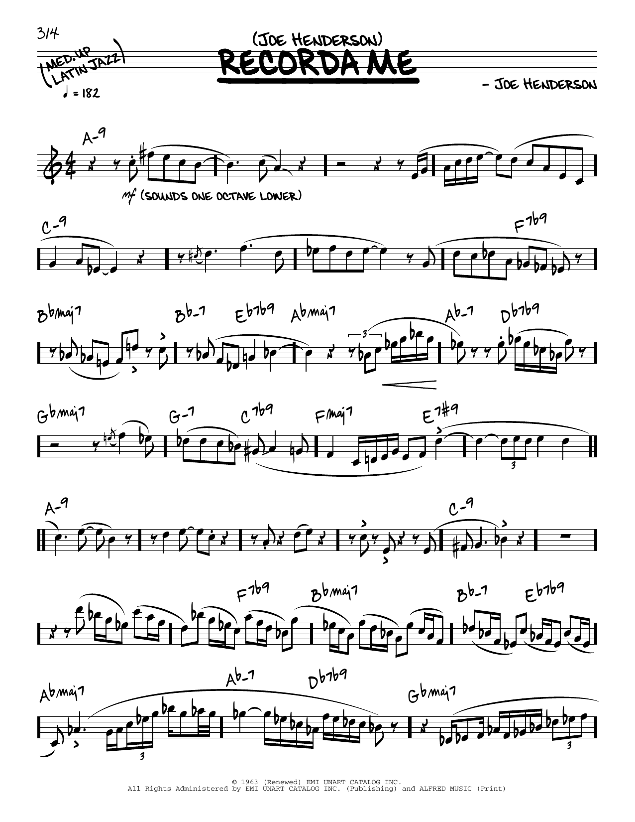 Joe Henderson Recorda Me (solo only) sheet music notes and chords arranged for Real Book – Melody & Chords