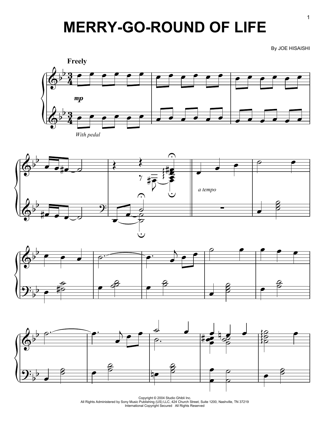 Joe Hisaishi Merry-Go-Round Of Life sheet music notes and chords arranged for Easy Piano
