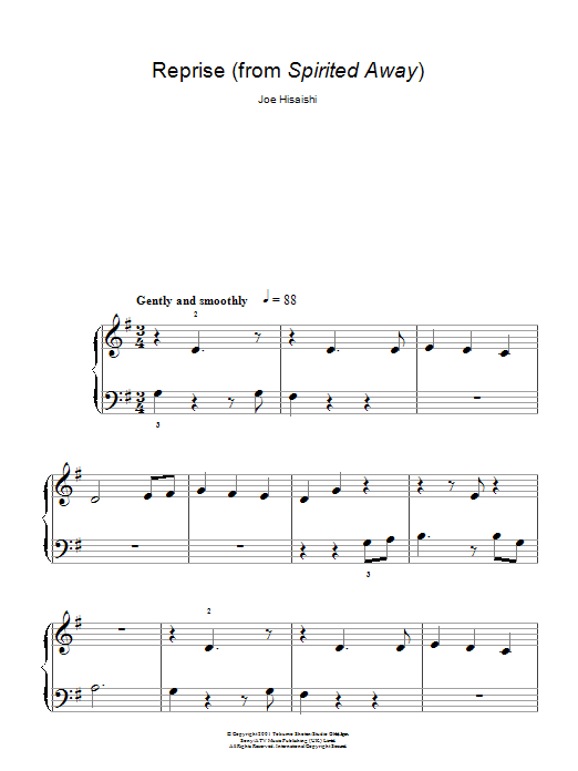 Joe Hisaishi Reprise . . . (from Spirited Away) sheet music notes and chords arranged for Easy Piano