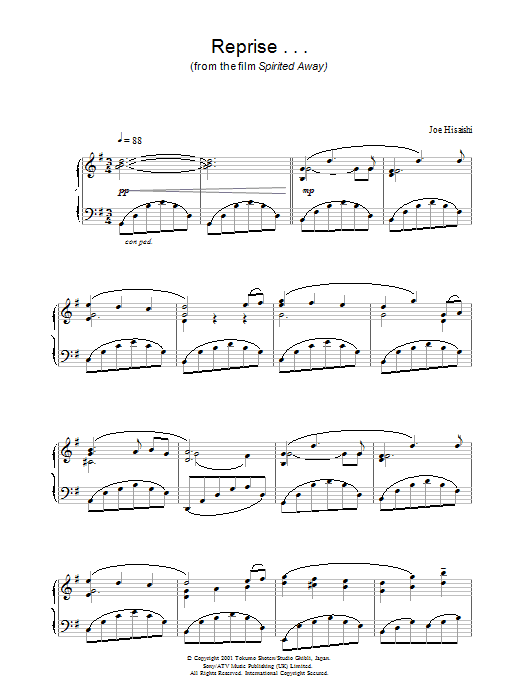 Joe Hisaishi Reprise ... (from Spirited Away) sheet music notes and chords arranged for Clarinet Solo