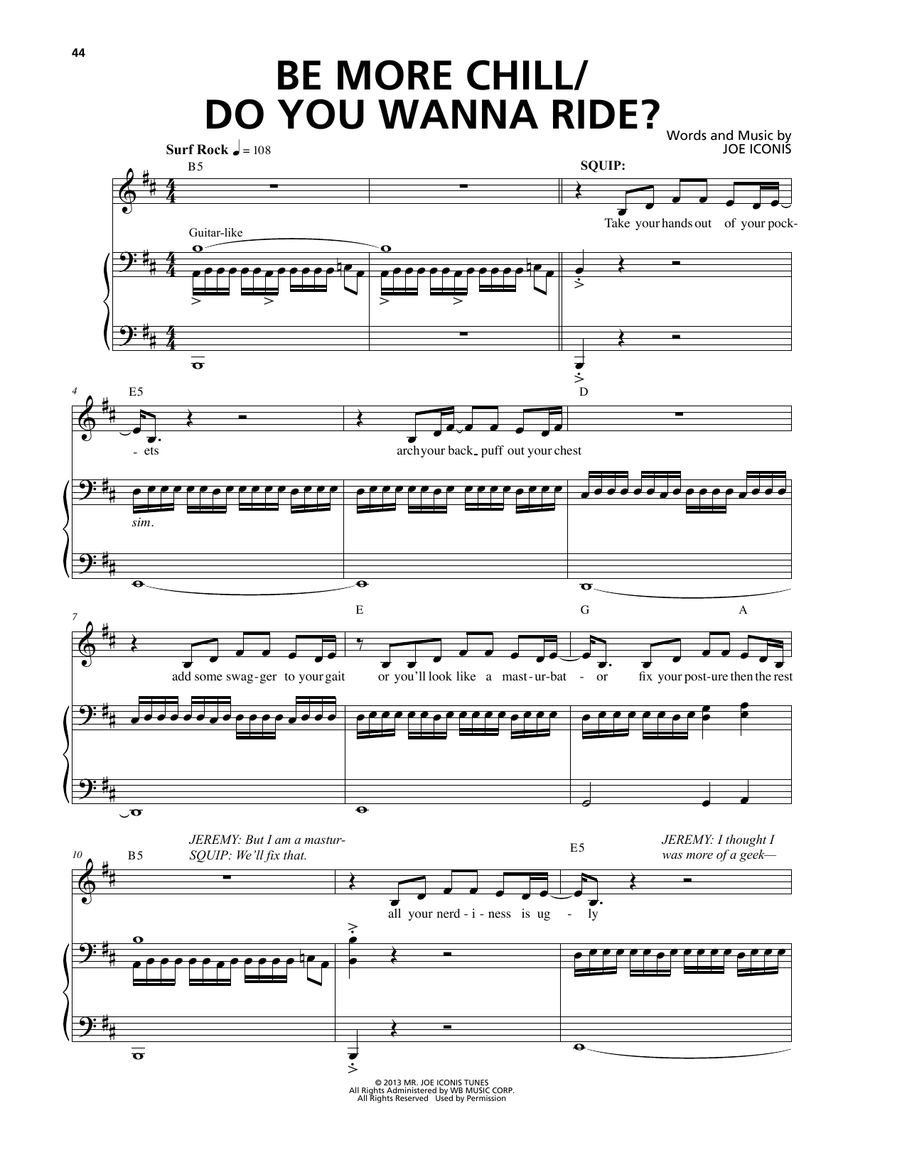 Joe Iconis Be More Chill / Do You Wanna Ride? (from Be More Chill) sheet music notes and chords arranged for Piano & Vocal