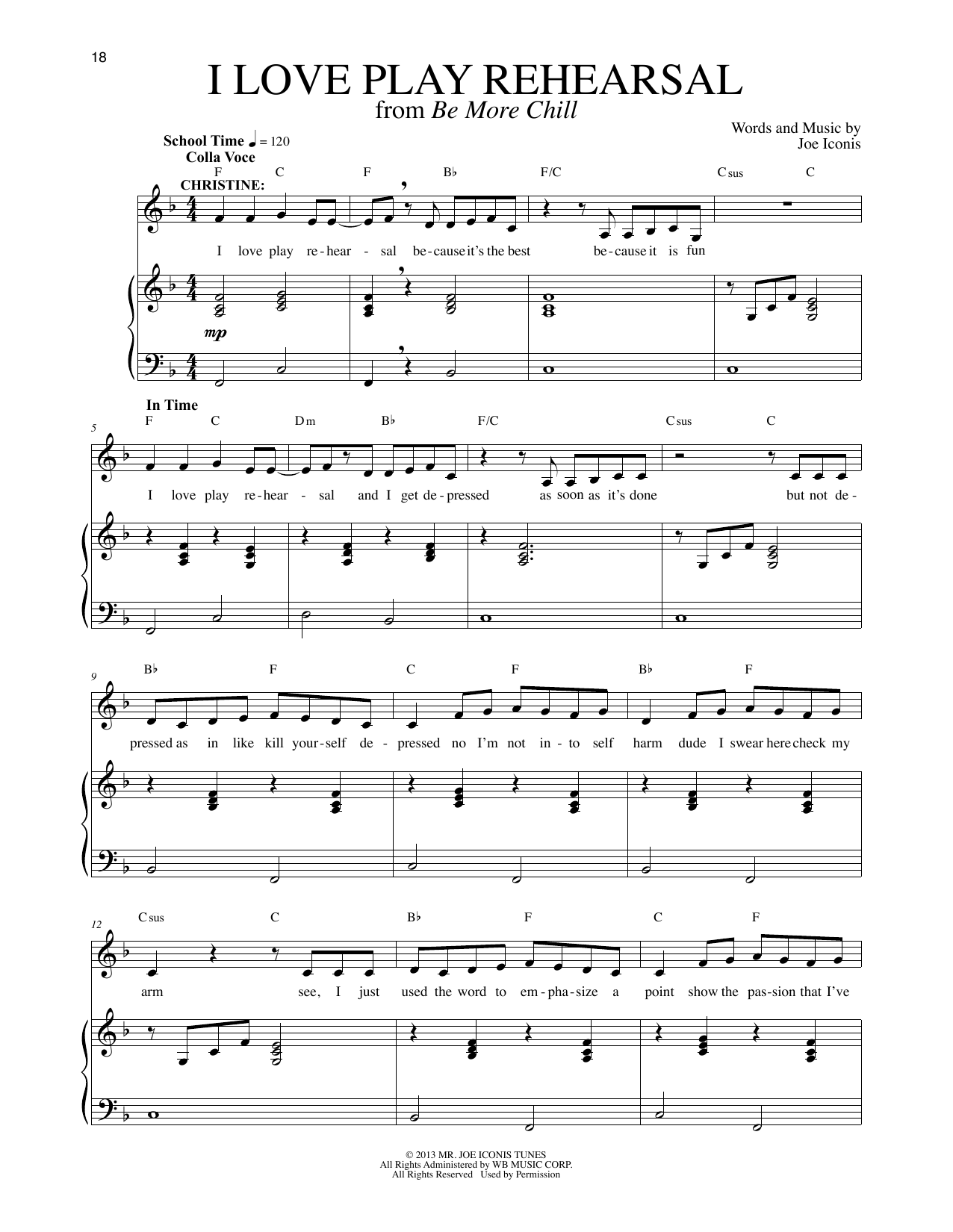 Joe Iconis I Love Play Rehearsal (from Be More Chill) sheet music notes and chords arranged for Piano & Vocal