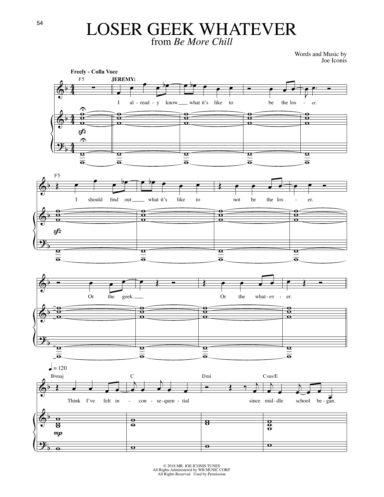 Joe Iconis Loser Geek Whatever (from Be More Chill) sheet music notes and chords arranged for Piano & Vocal