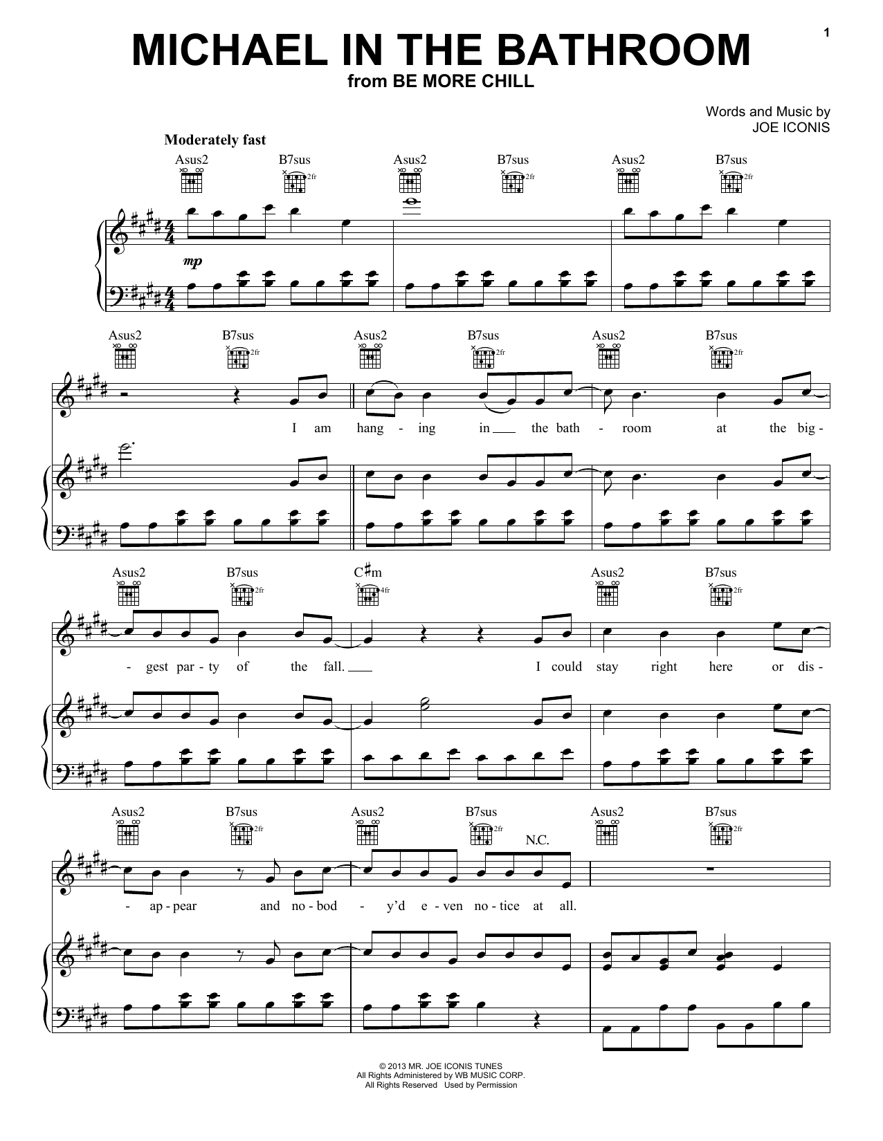 Joe Iconis Michael In The Bathroom (from Be More Chill) sheet music notes and chords arranged for Piano, Vocal & Guitar Chords (Right-Hand Melody)