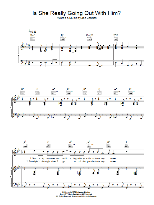 Joe Jackson Is She Really Going Out With Him? sheet music notes and chords arranged for Piano, Vocal & Guitar Chords