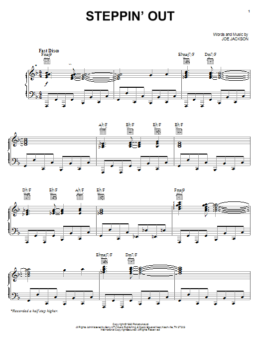 Joe Jackson Steppin' Out sheet music notes and chords arranged for Piano, Vocal & Guitar Chords (Right-Hand Melody)