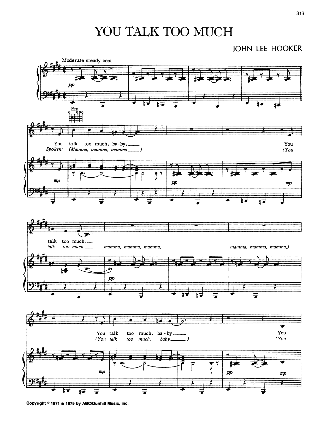 Joe Jones You Talk Too Much sheet music notes and chords arranged for Piano, Vocal & Guitar Chords (Right-Hand Melody)