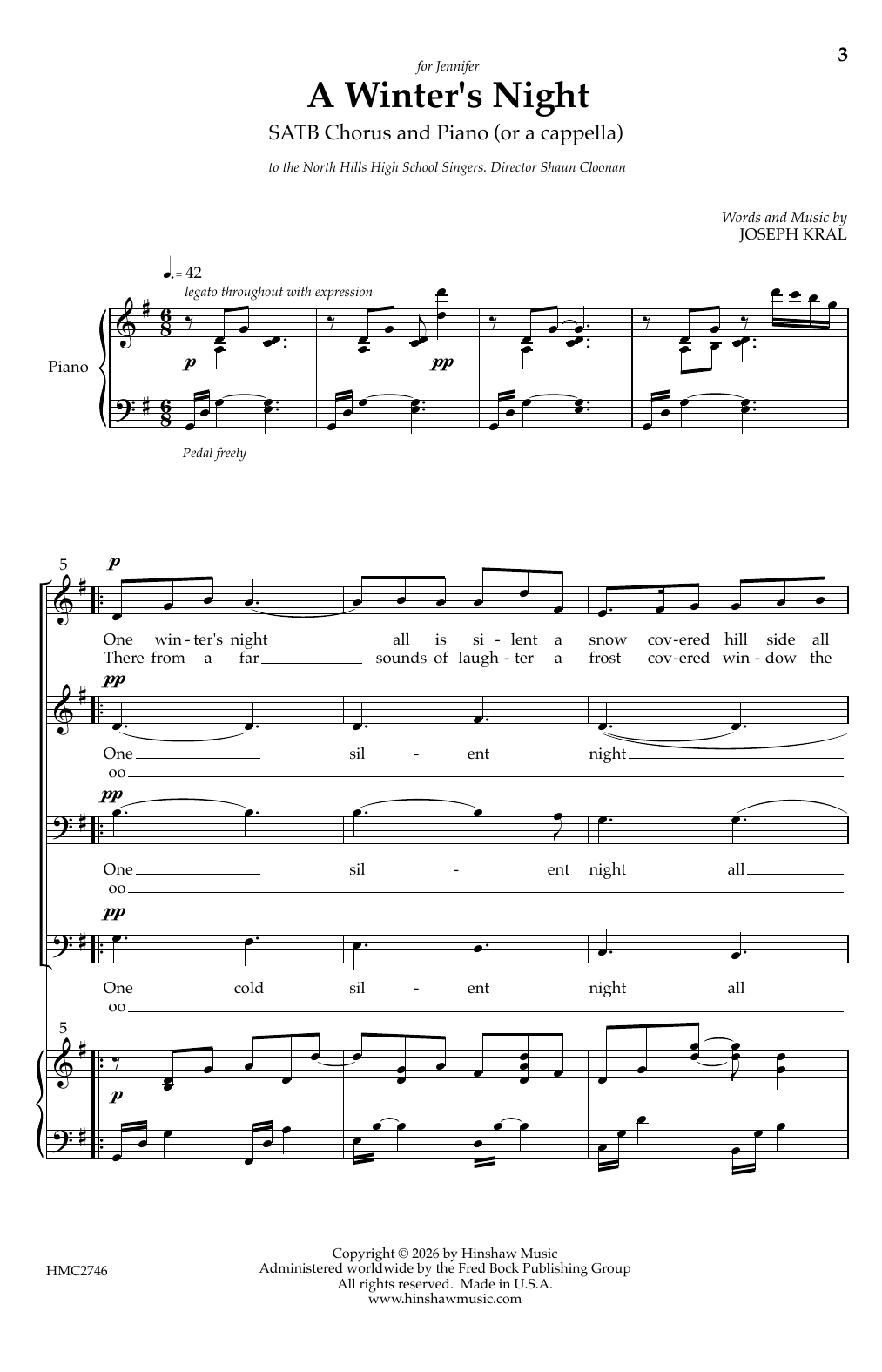 Joe Kral A Winter's Night sheet music notes and chords arranged for SATB Choir