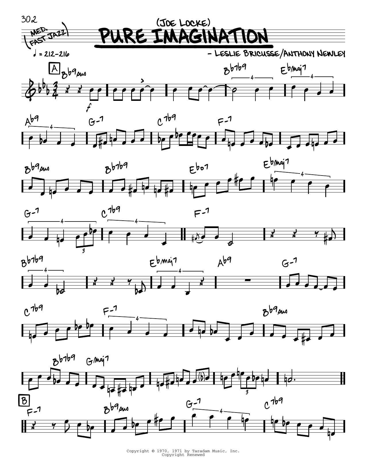 Joe Locke Pure Imagination (solo only) sheet music notes and chords arranged for Real Book – Melody & Chords