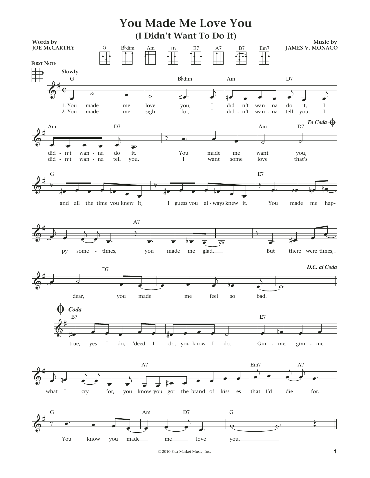 Joe McCarthy You Made Me Love You (I Didn't Want To Do It) (from The Daily Ukulele) (arr. Liz and Jim Beloff) sheet music notes and chords arranged for Ukulele