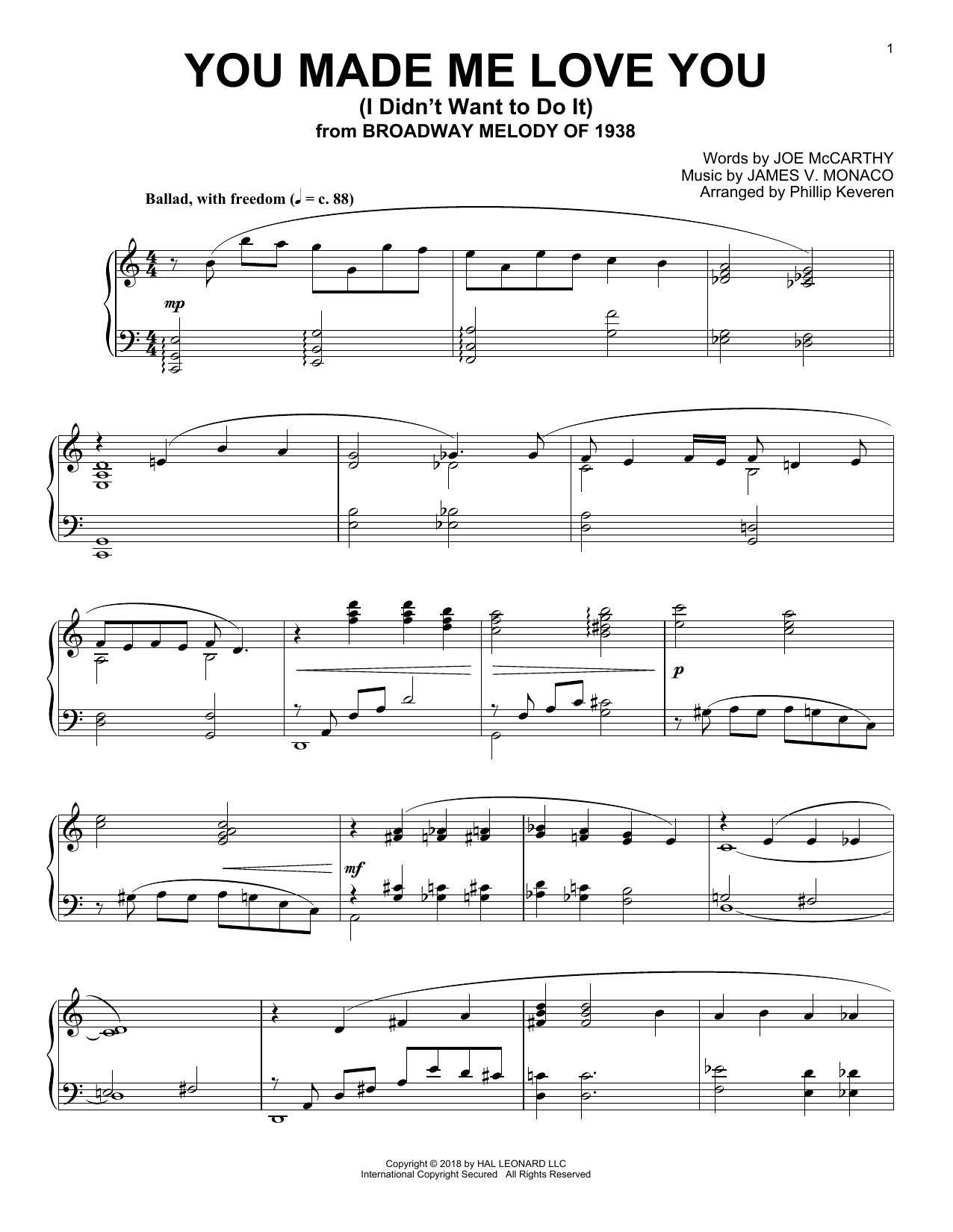 Joe McCarthy You Made Me Love You (I Didn't Want To Do It) [Jazz version] (arr. Phillip Keveren) sheet music notes and chords arranged for Piano Solo